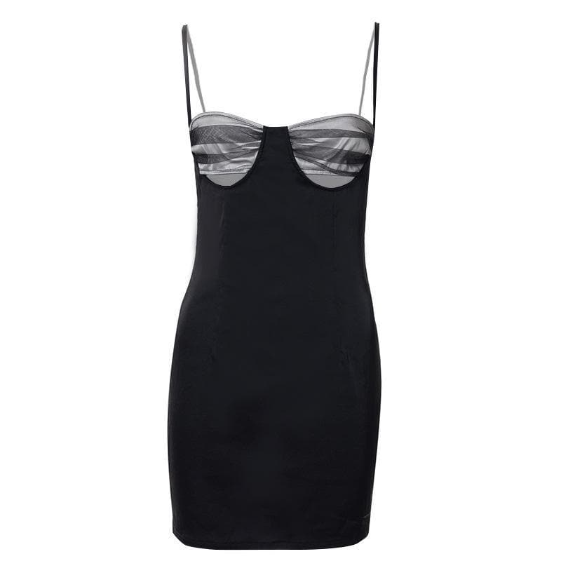 Hollow out mesh ruched zip up back dress - View 2