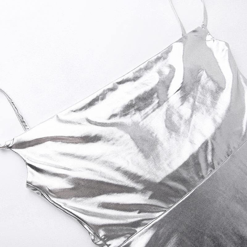 Cowl neck slit backless metallic cami midi dress - View 6