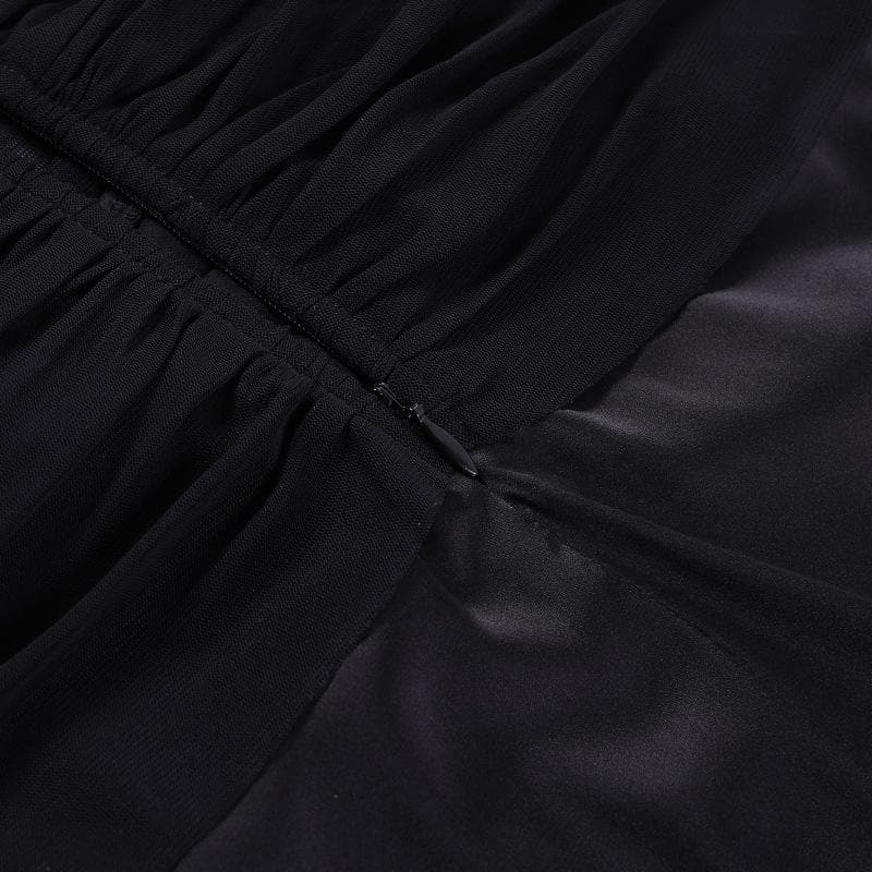 Mesh patchwork zip-up solid backless ruched cami midi dress - View 6