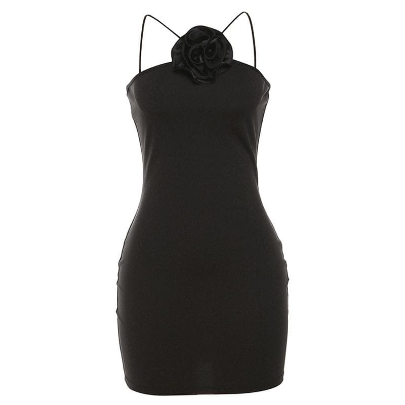 Halter Neck Sleeveless Flower Applique Bodycon Mini Dress - View 2