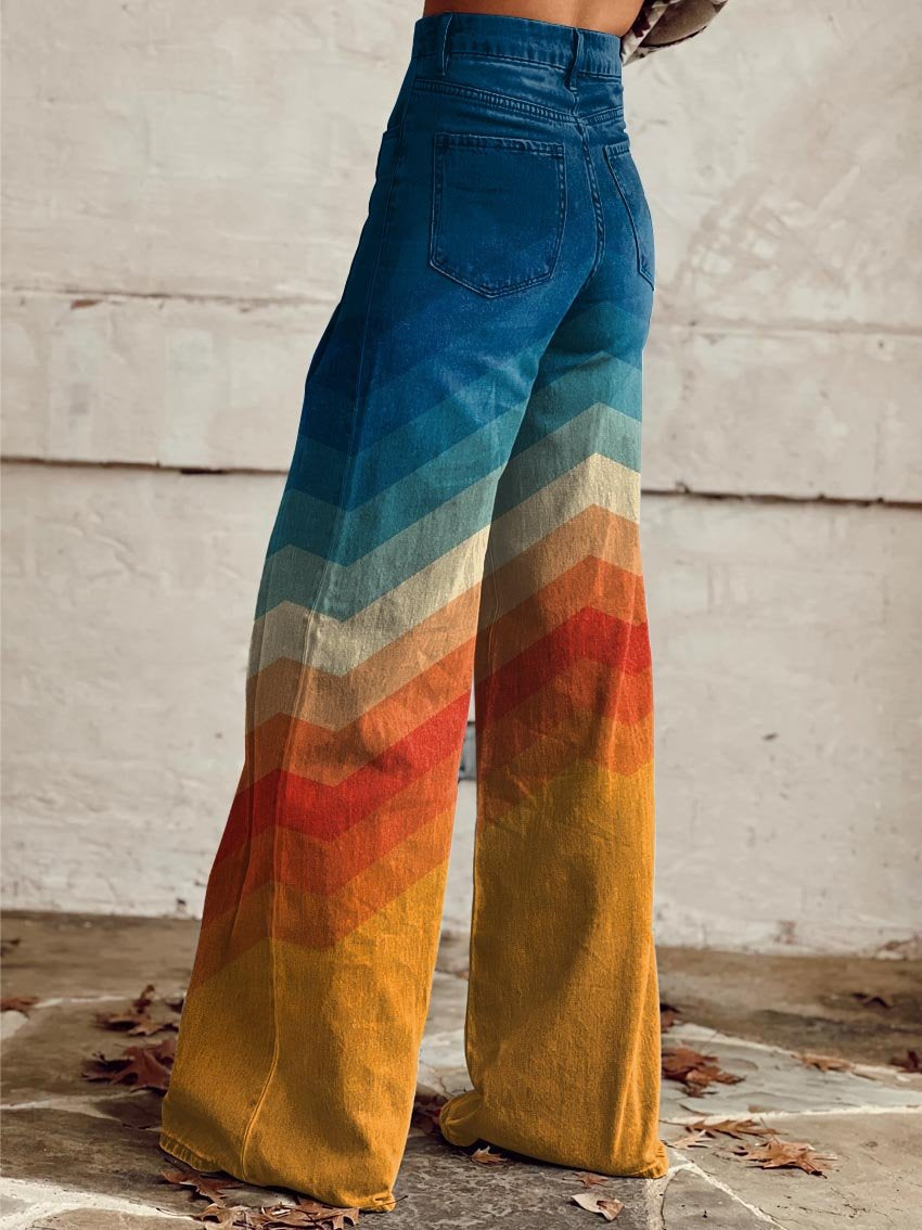 Chevron Print High Waist Wide Leg Jeans 2