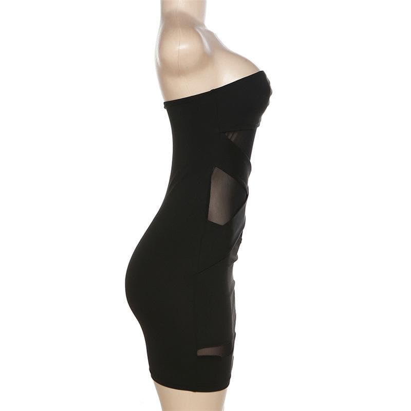 Cross front solid mesh backless patchwork tube mini dress - View 3