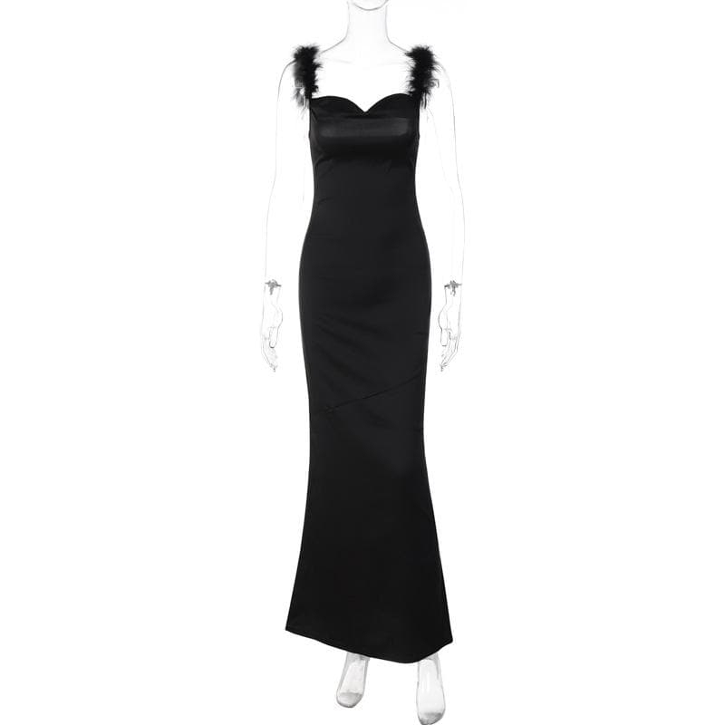 Feather cowl neck ruched solid backless maxi dress - View 2