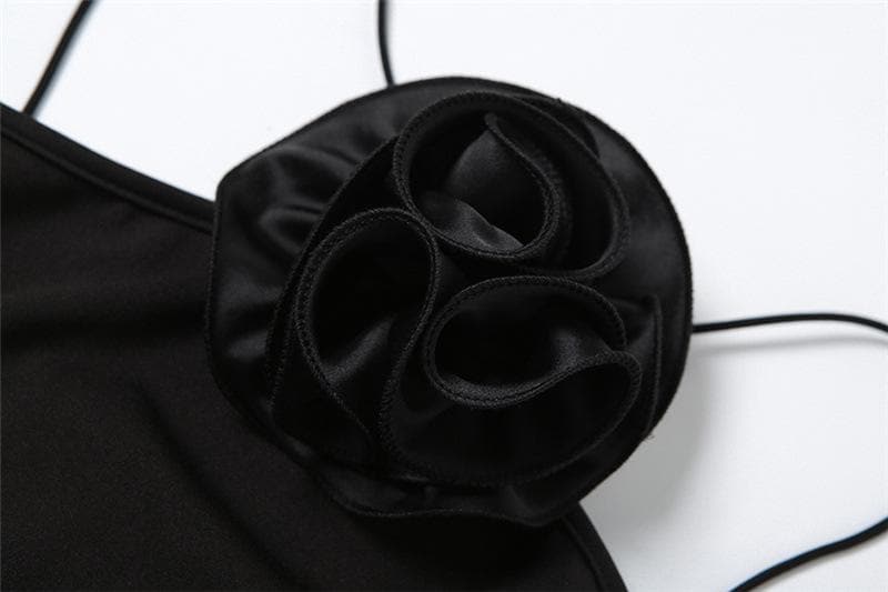 Halter Neck Sleeveless Flower Applique Bodycon Mini Dress - View 6
