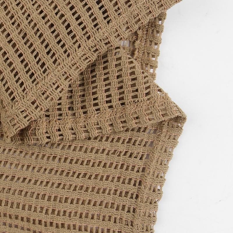 Crochet see through cowl neck long sleeve hollow out mini dress - View 6