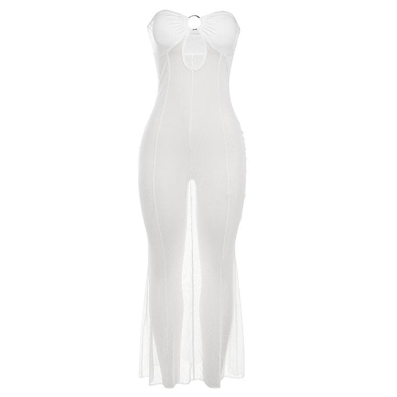 Mesh see through o ring hollow out backless tube maxi dress - View 3