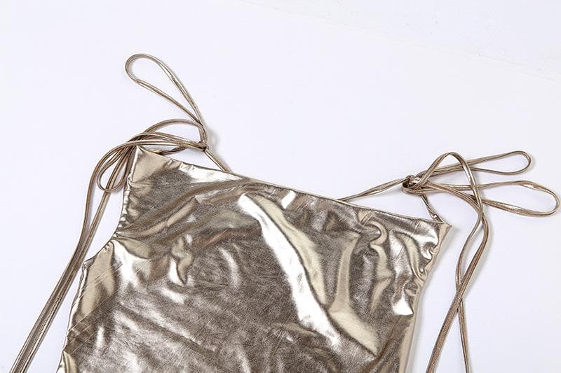 Metallic cowl neck cross back self tie ruched maxi dress - View 4