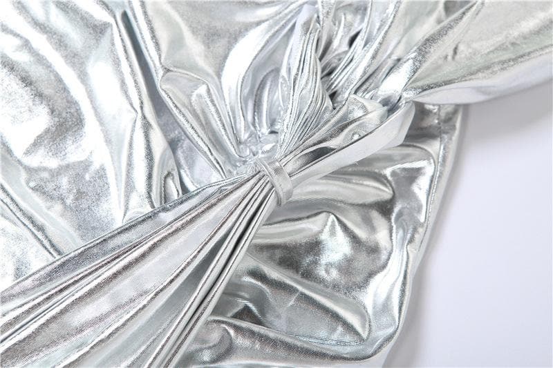 Metallic one shoulder irregular backless maxi dress - View 4