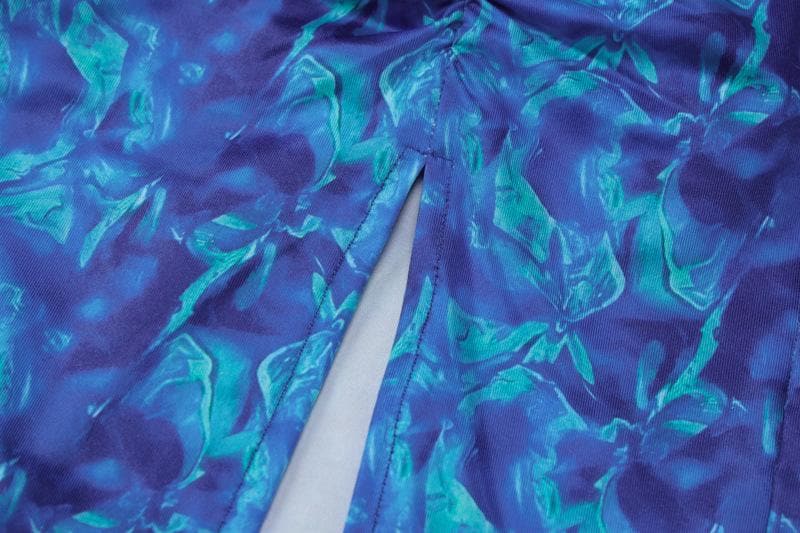 Lace up backless long sleeve slit ruched contrast print maxi dress - View 7