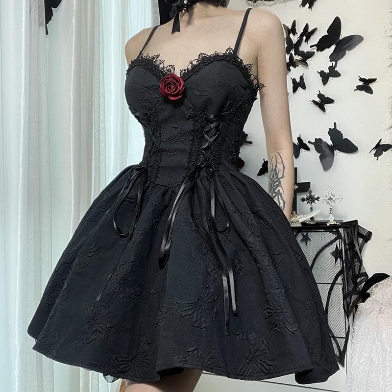 Sweetheart Flower Applique Lace Trim Corset Fit and Flare Mini Dress - View 3