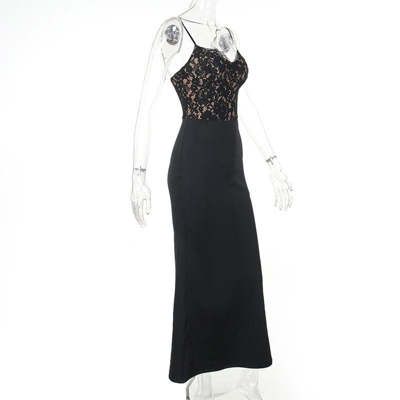 Lace patchwork v neck backless cami maxi dress - View 7