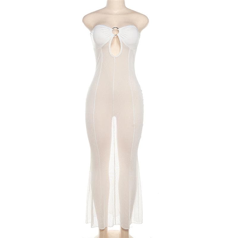 Mesh see through o ring hollow out backless tube maxi dress - View 4