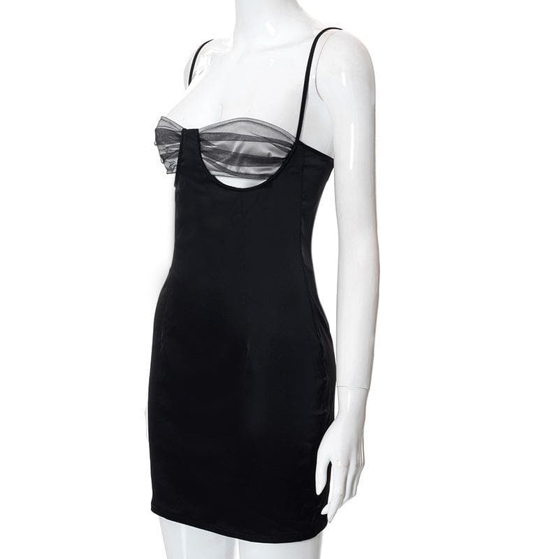 Hollow out mesh ruched zip up back dress - View 3