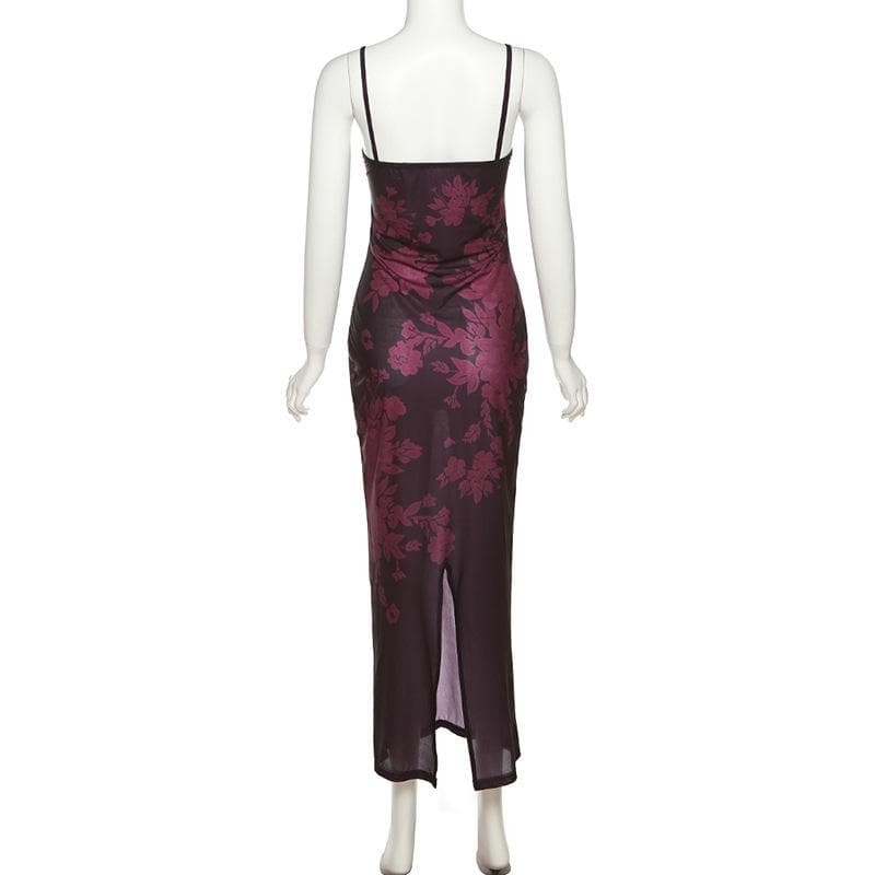 Floral Print Spaghetti Strap Lace Trim Bustier Mermaid Maxi Dress - View 4
