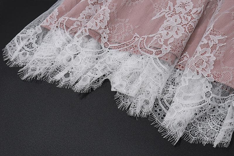 Long sleeve lace ruched shrug lace up 2 piece midi dress - View 7