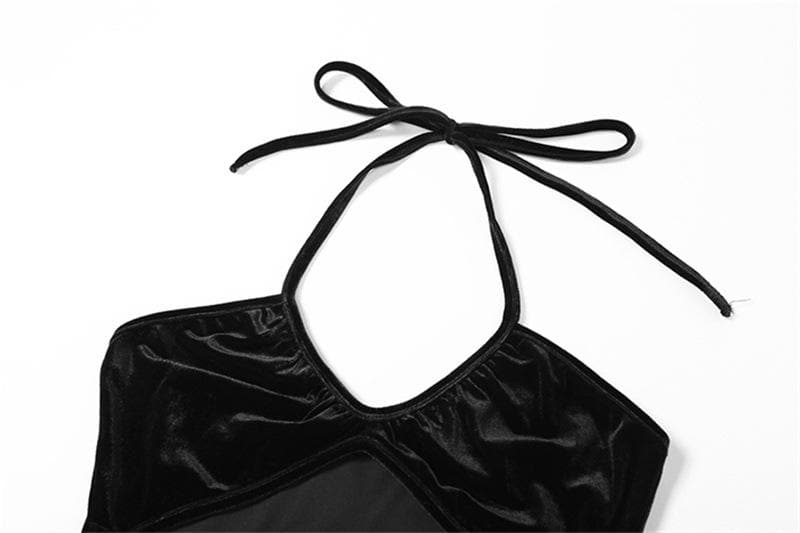 Velvet Halter Neck Cut Out Bodycon Mini Dress - View 5