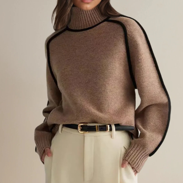 Turtleneck Contrast Piping Batwing Sleeve Sweater 2