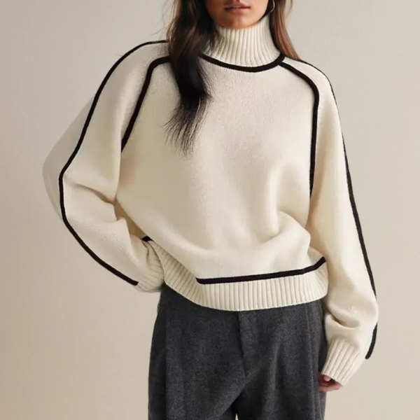 Turtleneck Contrast Trim Long Sleeve Knit Sweater 4