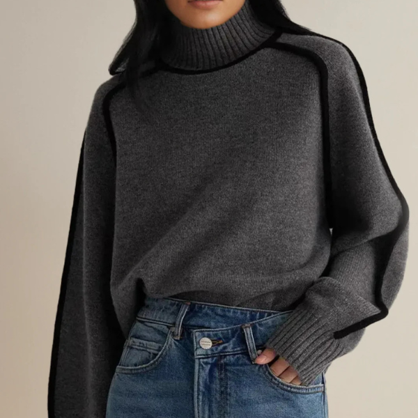 Turtleneck Contrast Trim Long Sleeve Knit Sweater 5