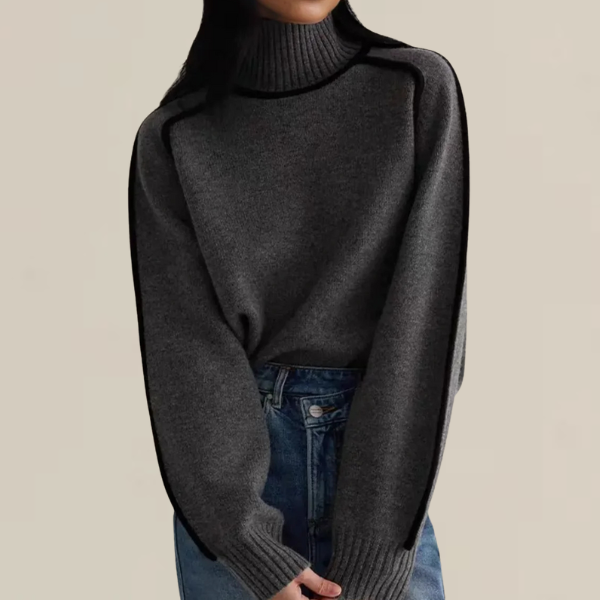 Turtleneck Contrast Piping Batwing Sleeve Sweater 6