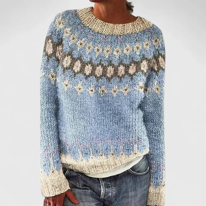 Fair Isle Crew Neck Long Sleeve Sweater
