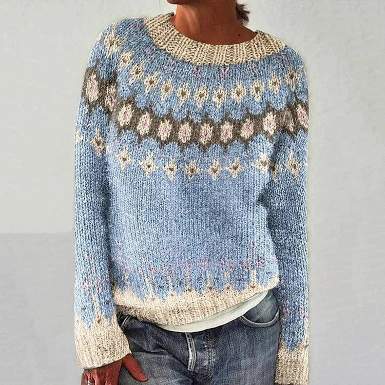 Crew Neck Fair Isle Knit Sweater