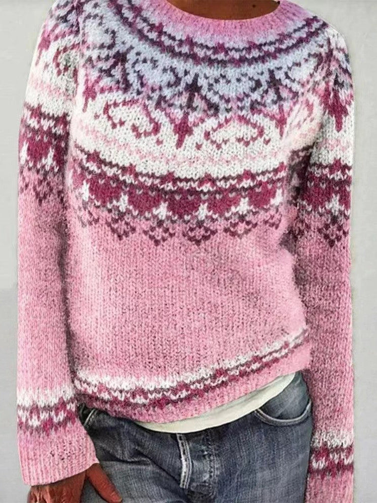 Crew Neck Fair Isle Knit Sweater 8