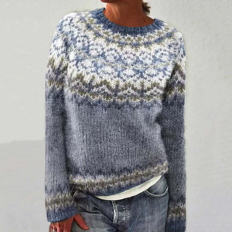 Crew Neck Fair Isle Knit Sweater 6