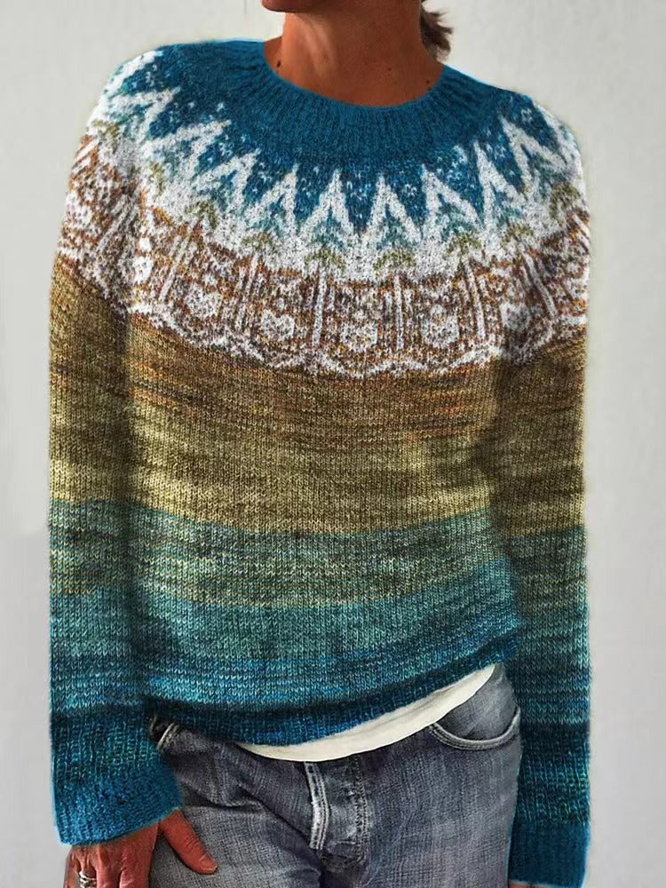 Crew Neck Fair Isle Knit Sweater 4