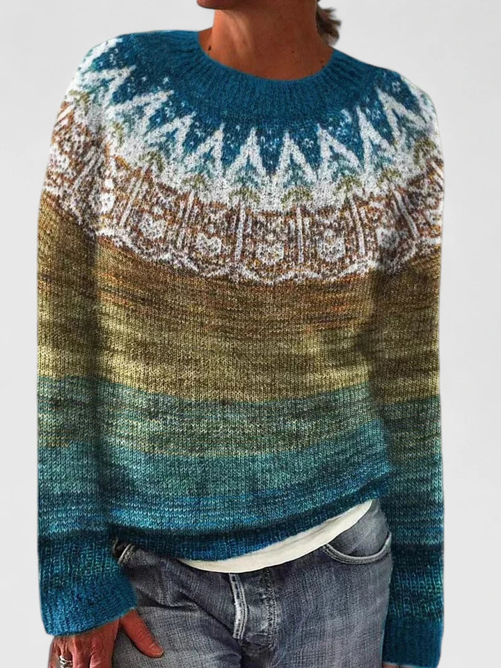 Fair Isle Crew Neck Long Sleeve Sweater 7