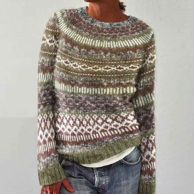 Crew Neck Fair Isle Knit Sweater 3