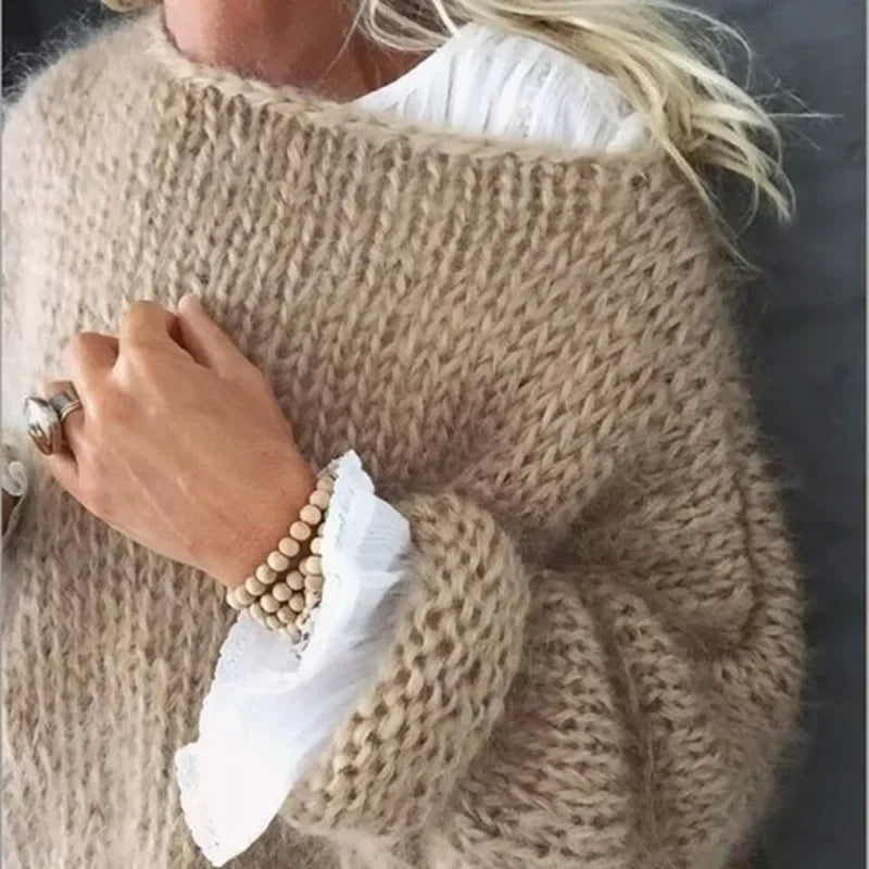Boat Neck Fuzzy Knit Oversized Sweater 4