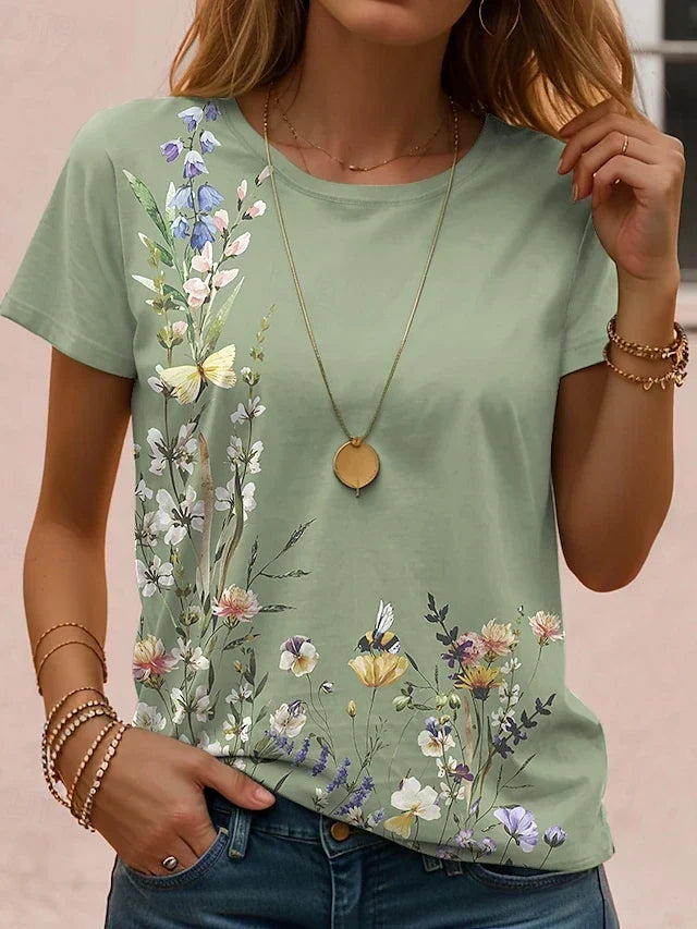 Floral Print Round Neck Short Sleeve Top 5