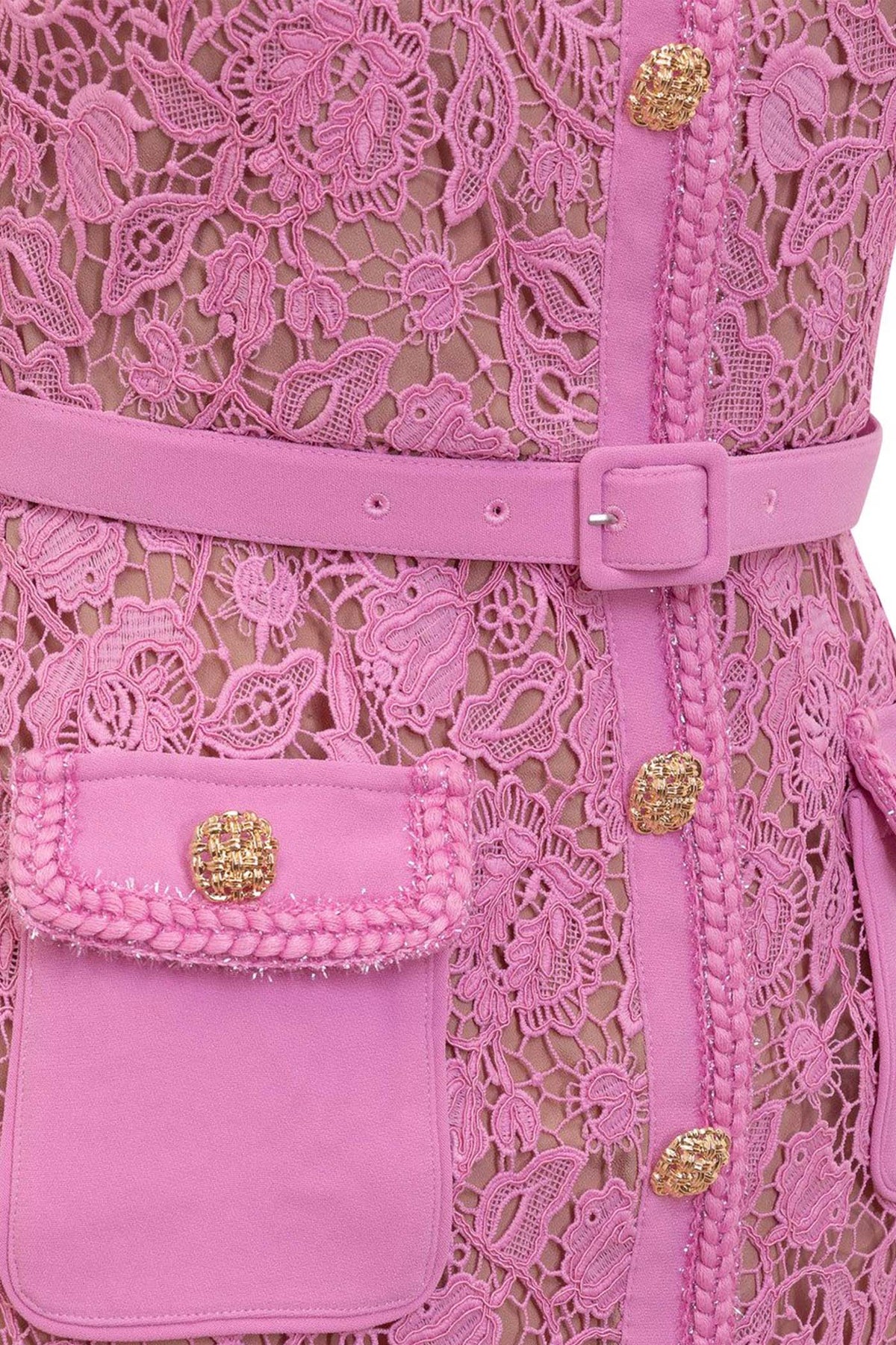 Exquisite Short Sleeve Lace Midi Dress - Rose - View 10