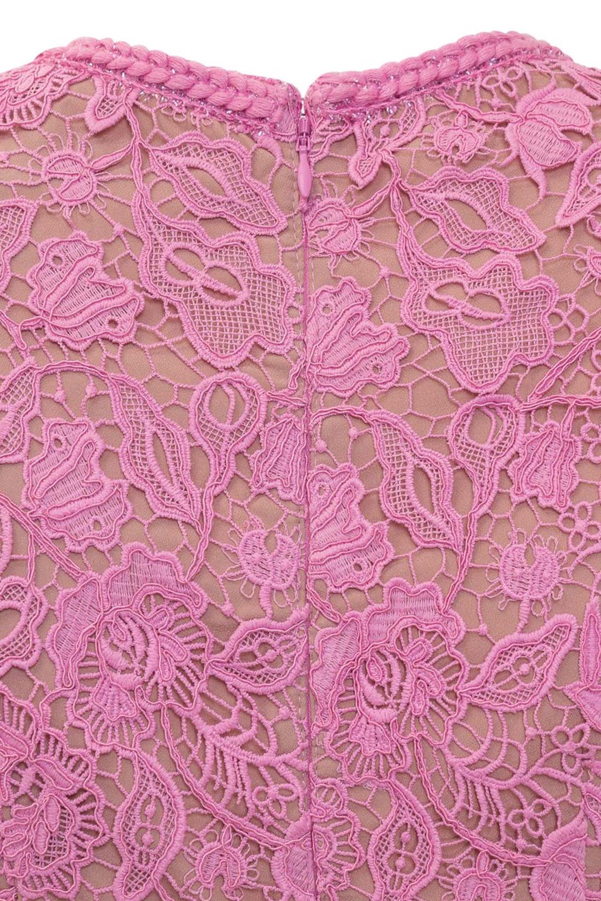 Exquisite Short Sleeve Lace Midi Dress - Rose - View 11