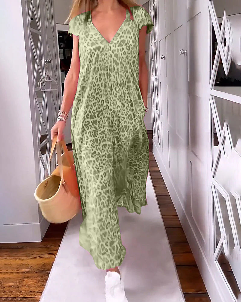 V-Neck Short Sleeve A-Line Midi Dress - View 8