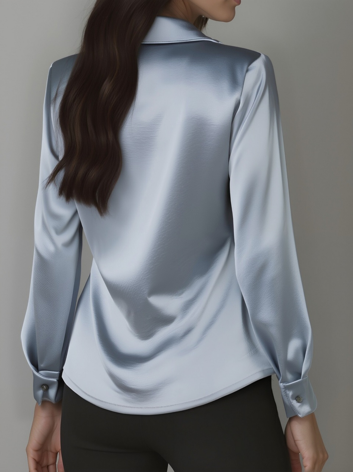 Satin Cowl Neck Collared Long Sleeve Blouse 7