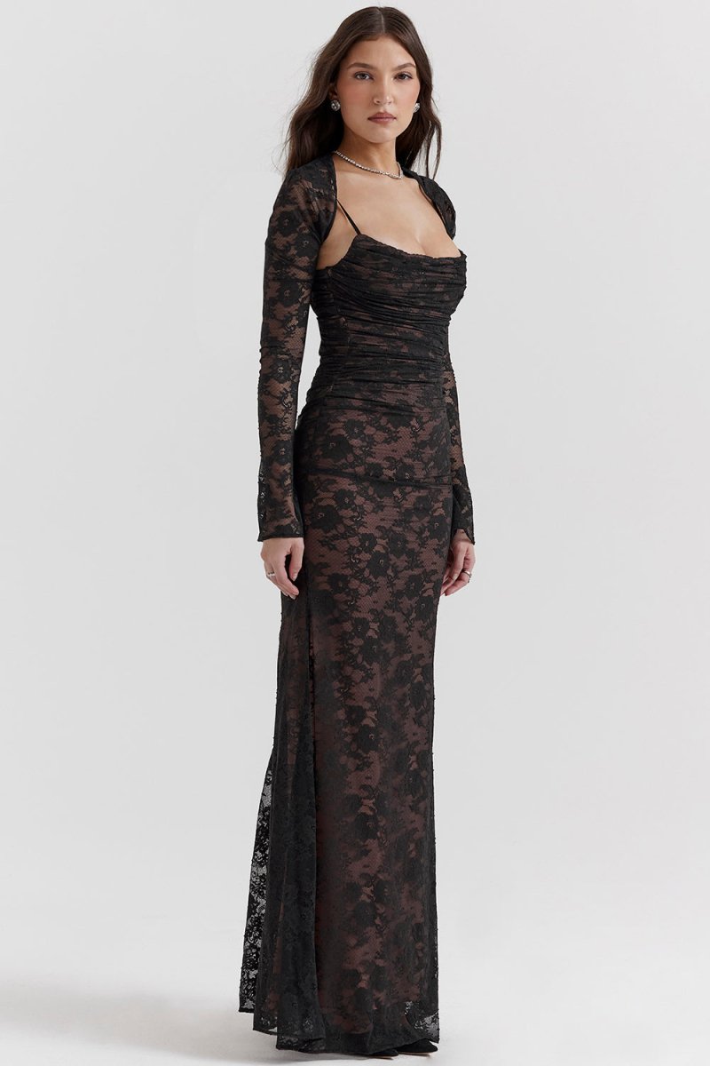 Tulle Sweetheart Long Sleeve A-Line Maxi Gown - View 13
