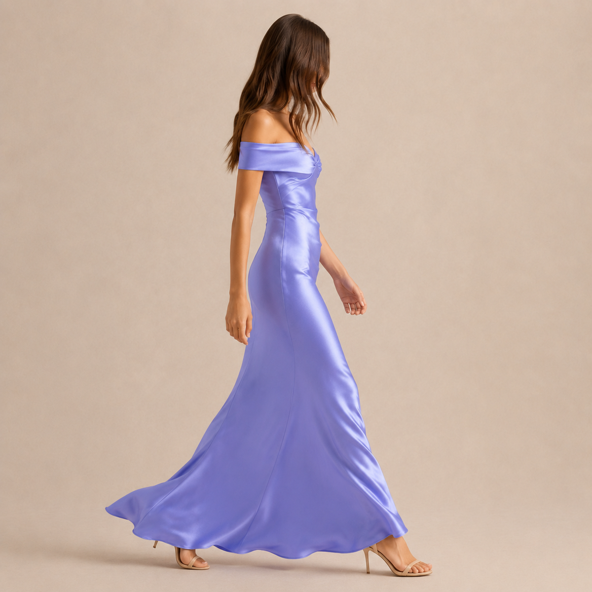 Off Shoulder Twist Front Satin Column Maxi Dress 20