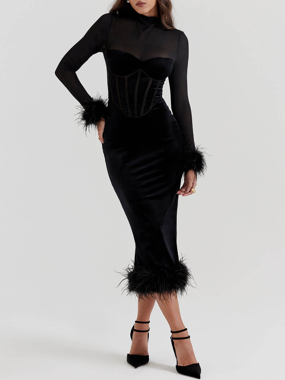 Black Velvet Midi Dress - View 4