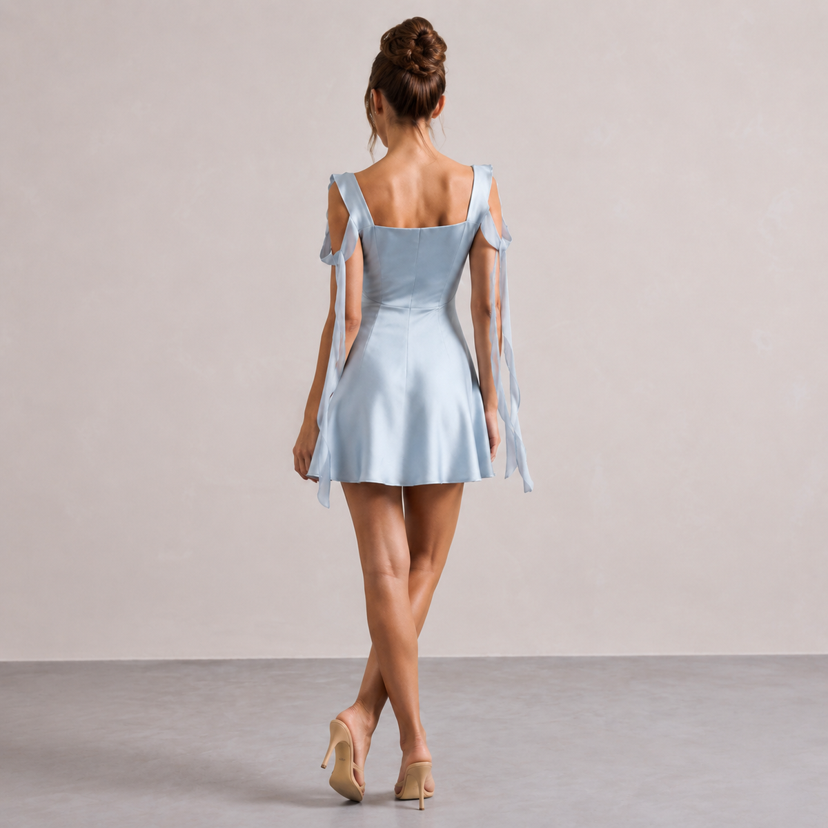 Cowl Neck Ruffle Strap Satin Fit and Flare Mini Dress 6