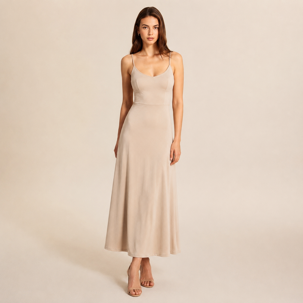 Scoop Neck Spaghetti Strap Fit and Flare Maxi Dress 4