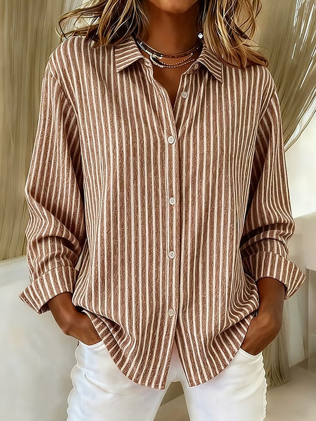 Collared Long Sleeve Striped Button Front Shirt 4