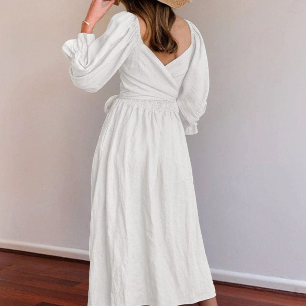 Smocked Off Shoulder Puff Sleeve Ruffle Cuff Flowy Summer Midi Dress - View 5