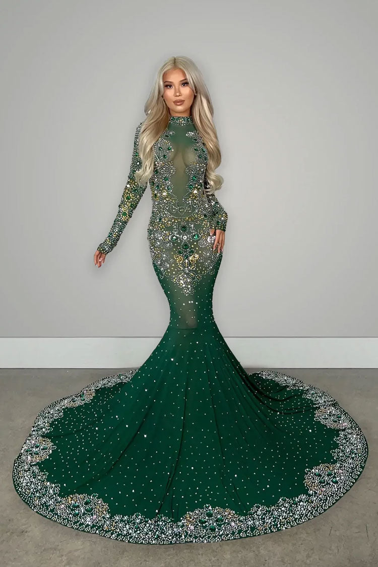 Mesh Long Sleeve Maxi Dress in Green