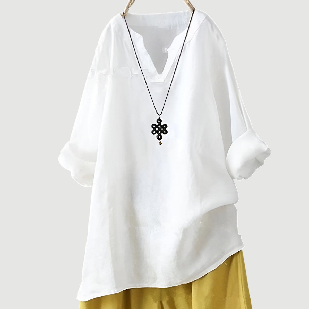 Split V-Neck Long Sleeve High Low Linen Blouse 7