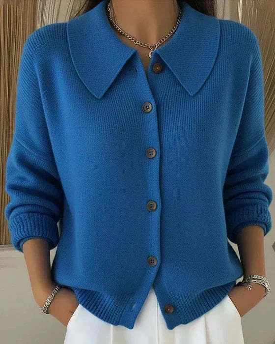 Collared Button Front Ribbed Knit Cardigan 2