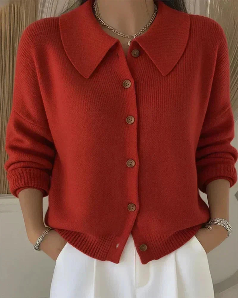 Collared Button Front Ribbed Knit Cardigan 3