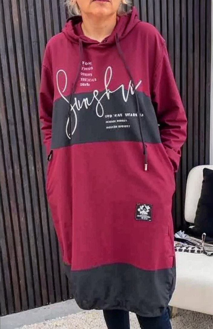 Graphic Print Drawstring Oversized High Low Hoodie Dress 6