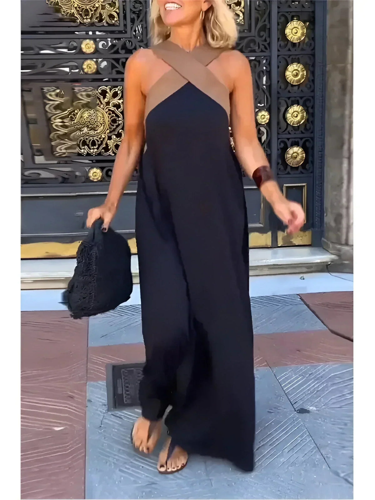 Cross Front Halter Neck Sleeveless Maxi Dress 2